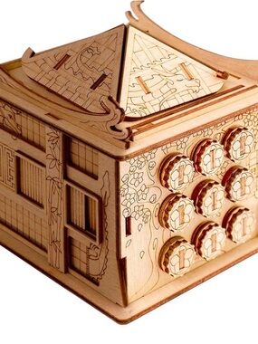 Engraved Wooden Puzzle Box Game - Natural Wood Finish